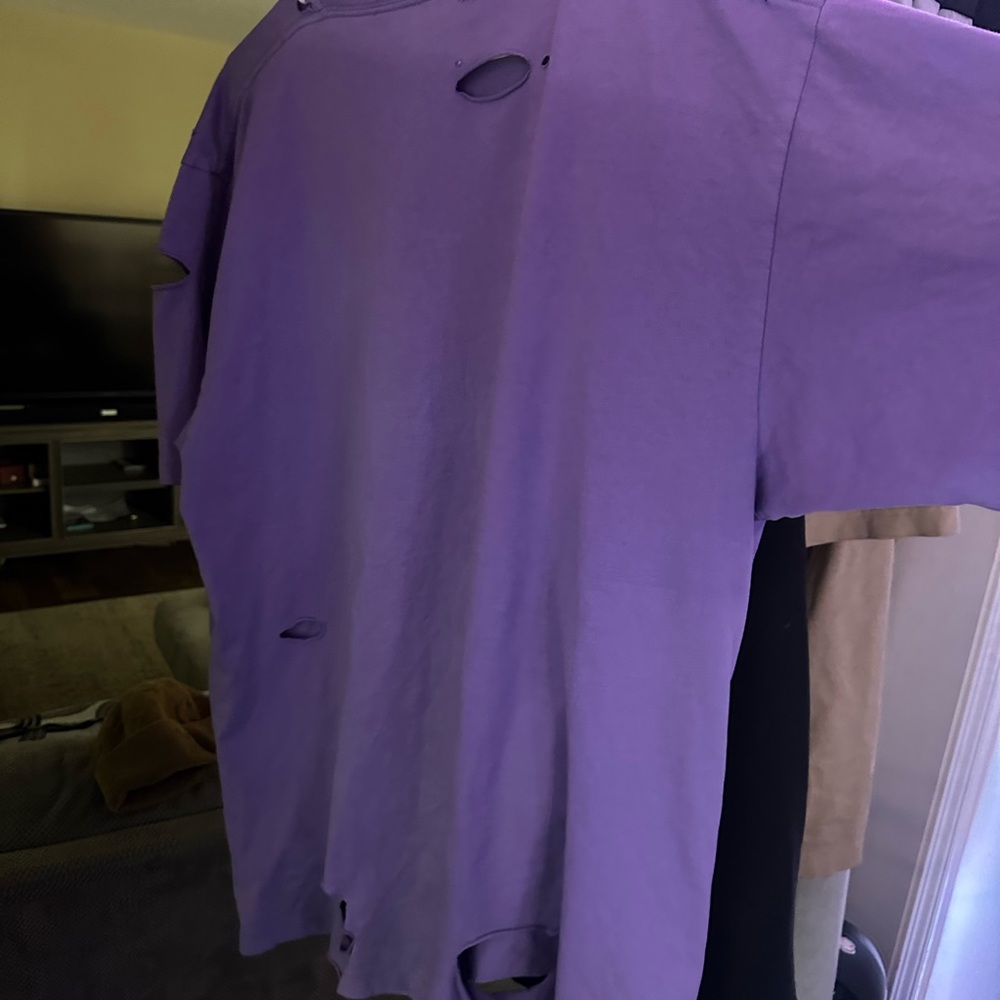 Balenciaga Purple Distressed Short Sleeve Tee